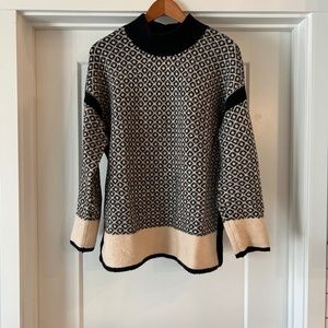 Like New J.Jill Geometric Mock-Neck Sweater Black/Tan Size L